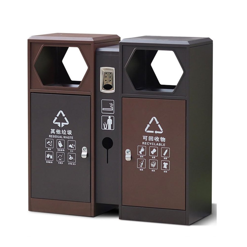 LUNIZ Outdoor Garbage Can Stainless Steel Trash Can Outdoor Peel City Park Modern Commercial Trash Can with Independent Ashtray Outside Trash Bin, 88X33X90cm
