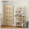 4NM No Assembly 5 Tiers Folding Bookshelf Storage Shelves Vintage Bookcase Standing Racks Study Organizer Home Office (Natural White) view 3