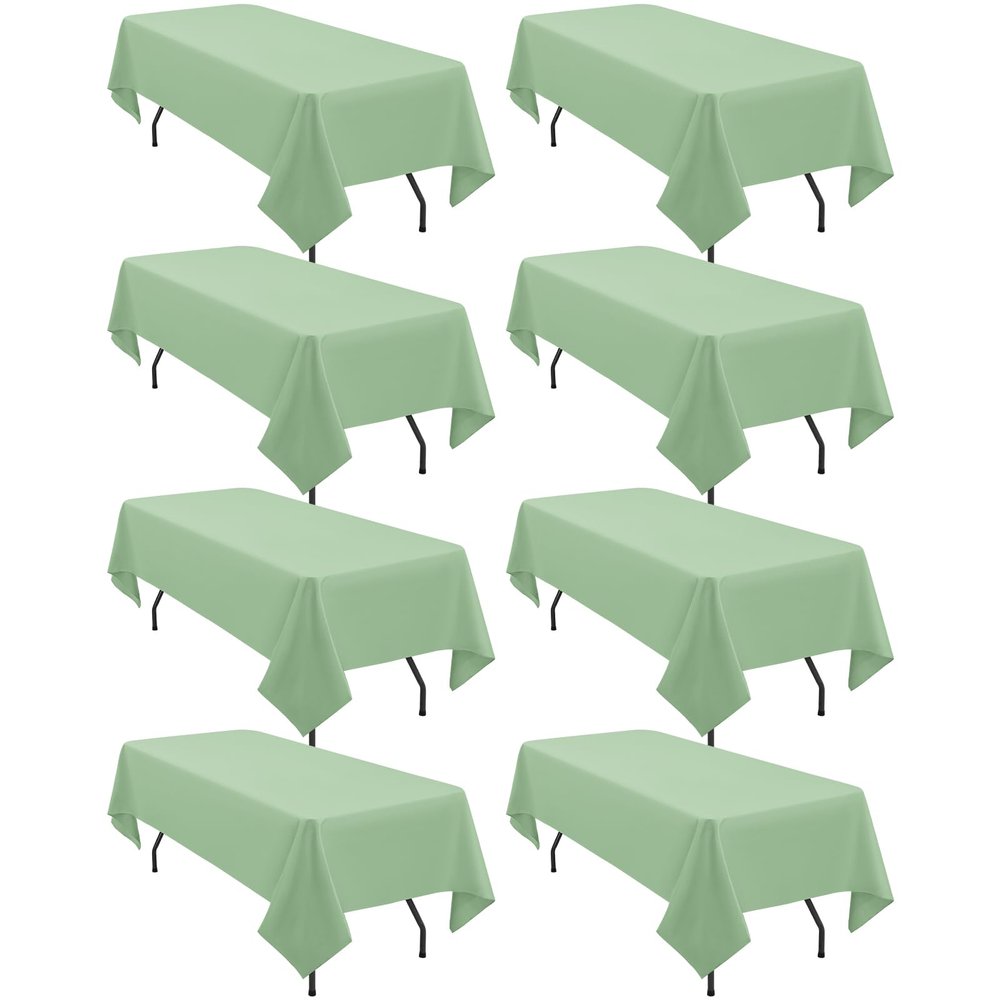 8 Pack Polyester Tablecloth 60 x 126 Inch Sage Green Tablecloth for 8 Ft Rectangle Tables,Stain and Wrinkle Resistant Washable Fabric Table Covers Polyester Table Clothes for Wedding Parties Banque