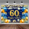 7x5ft Happy 60th Birthday Backdrop, Blue Balloon Birthday Banner, Girls Boys Party Background Decoration view 1