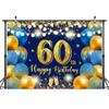 7x5ft Happy 60th Birthday Backdrop, Blue Balloon Birthday Banner, Girls Boys Party Background Decoration view 2