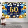 7x5ft Happy 60th Birthday Backdrop, Blue Balloon Birthday Banner, Girls Boys Party Background Decoration view 3