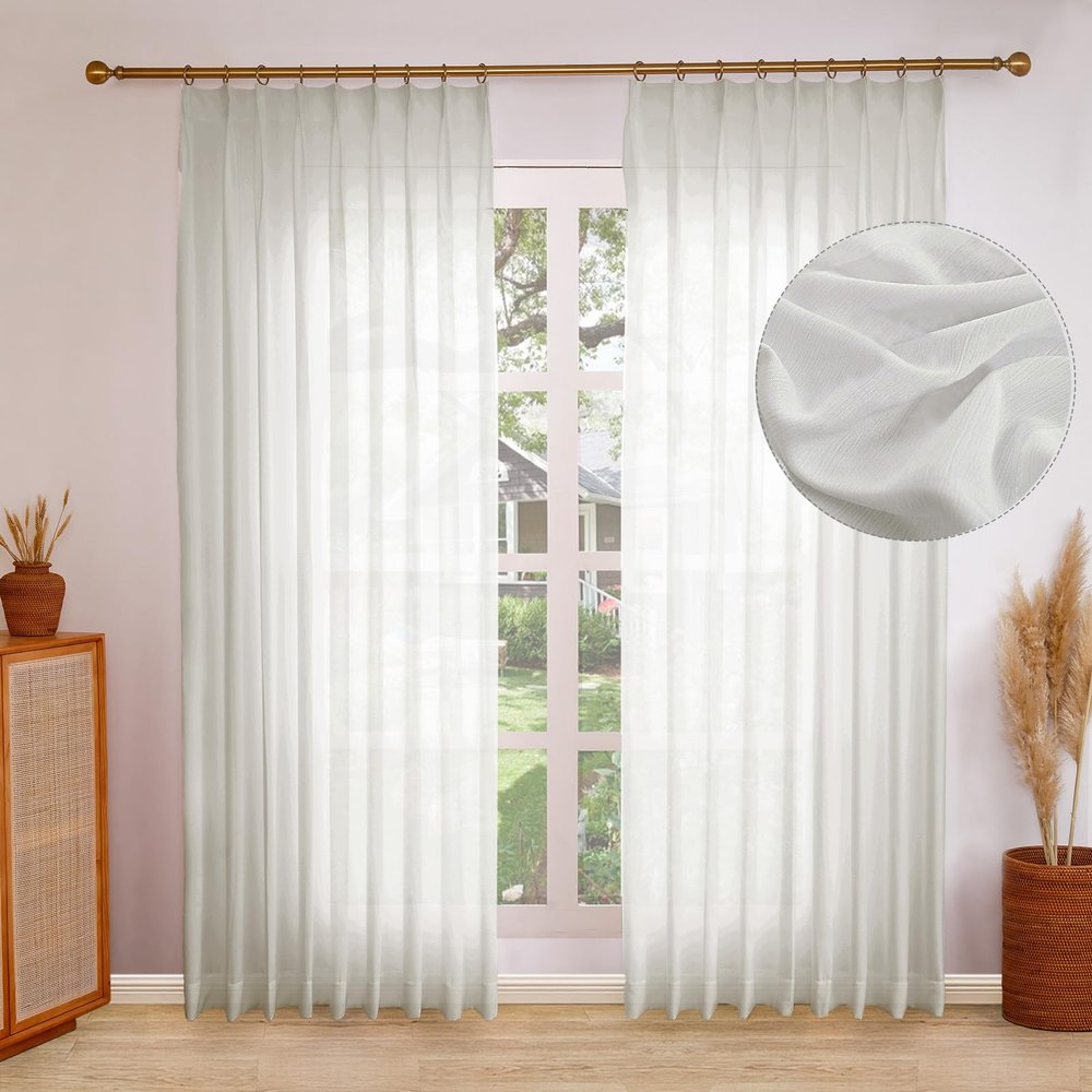 DotheDrape Pinch Pleat Sheer Curtain 40 Width 96 Inch Long for Living Room, Sliding Door, 1 Panel, Cream White
