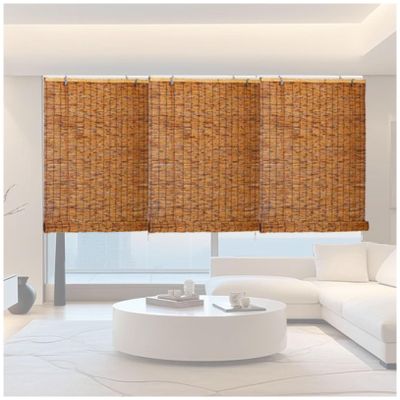 24" 28" 30" 32" 36" 40" 42" 46" 48" 51" 53" 54" 60" 72" Wide, Heat Insulation Bamboo Roll Up Shade, Waterproof Bamboo Cordless Roman Curtains For Porch, Outdoor Bamboo Roller Blind For Windows ( Color