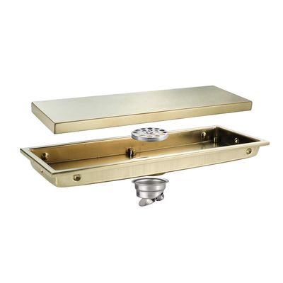 UUNVTOSU Linear Shower Drain Hidden Brushed Gold Floor Drain 304 Stainless Steel Rectangle Shower Floor Drain with Tile Insert Grate Bathroom Shower Waste Drain,11.8'' x 4.3'' Sinks