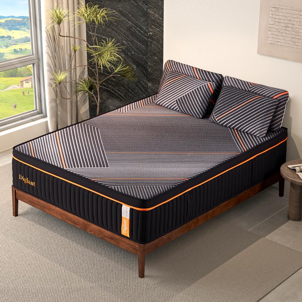DIGLANT 14 Inch Plush Memory Foam Hybrid Mattress with Individually Pocket Coils for Pressure Relief,Balanced Support, Queen Size Mattress in Box, Motion Isolation