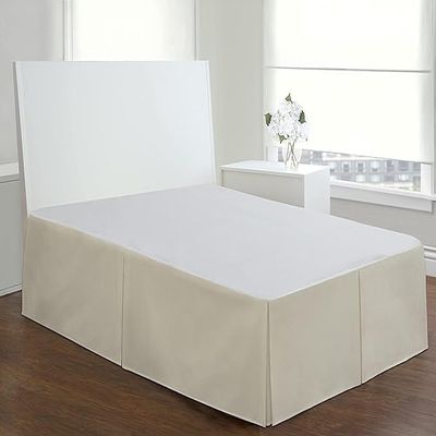 Drona Bedding Short Queen Size Bed Skirt Ivory Box Pleat Bedskirt with 20"" Drop Length- Pure Cotton 600 TC Premium Finish with Split Corner, Light Weight, Cooling Bed Skirt (60 X 75) Short Queen