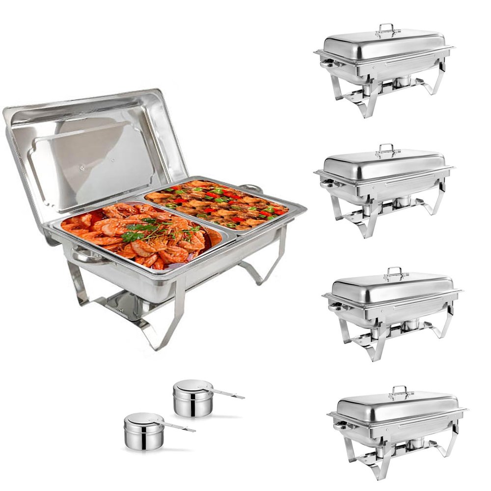 8 QT Stainless Steel Chafing Dish Buffet Chafer Set with Foldable Frame Water Trays, W/Food Pan, Fuel Holder and Lid for Buffet/Weddings/Parties/Banquets/Catering Events (Color : 5 pcs)