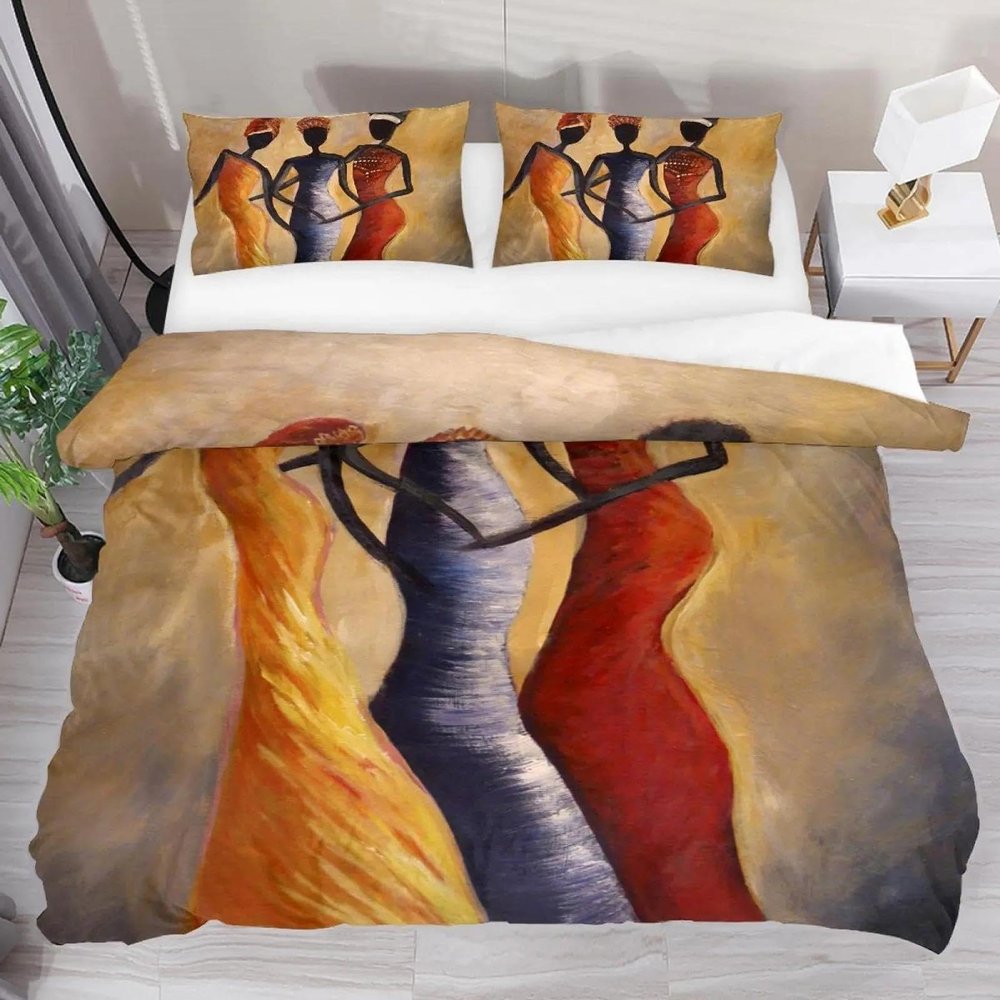 KQZVCU African Woman Bedding Set Vintage Comforter Cover for Kids Boys Girls Teens Boho Style Microfiber Duvet Cover 135x190cm /65x65cmx2