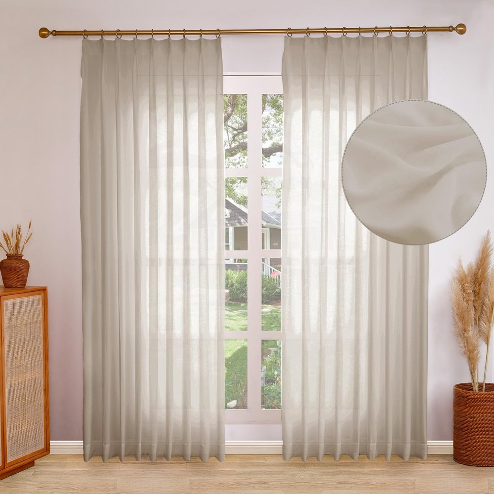 DotheDrape Champagne Pinch Pleated Semi Sheer Curtains 84W x 96L, 1 Panel