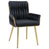 ABET Office Desk Chair No Wheels, Woven Velvet Vanity Chair with Back & Armrest, Comfy Upholstered Cute Gold Metal Legs Makeup Aesthetic Armchair for Girls & Women Bedroom, Nail Spa, Black view 1