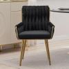 ABET Office Desk Chair No Wheels, Woven Velvet Vanity Chair with Back & Armrest, Comfy Upholstered Cute Gold Metal Legs Makeup Aesthetic Armchair for Girls & Women Bedroom, Nail Spa, Black view 2