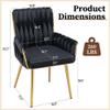 ABET Office Desk Chair No Wheels, Woven Velvet Vanity Chair with Back & Armrest, Comfy Upholstered Cute Gold Metal Legs Makeup Aesthetic Armchair for Girls & Women Bedroom, Nail Spa, Black view 3
