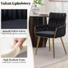 ABET Office Desk Chair No Wheels, Woven Velvet Vanity Chair with Back & Armrest, Comfy Upholstered Cute Gold Metal Legs Makeup Aesthetic Armchair for Girls & Women Bedroom, Nail Spa, Black view 4