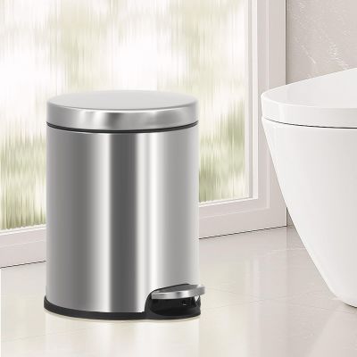 Bigacc Stainless Steel Trash Can Mini Bathroom Trash Can 6L/1.6 Gallon Round Cylinder Soft Close with Foot Pedal Easy to Remove Easy to Clean for Kitchen, Dining Room, Indoors