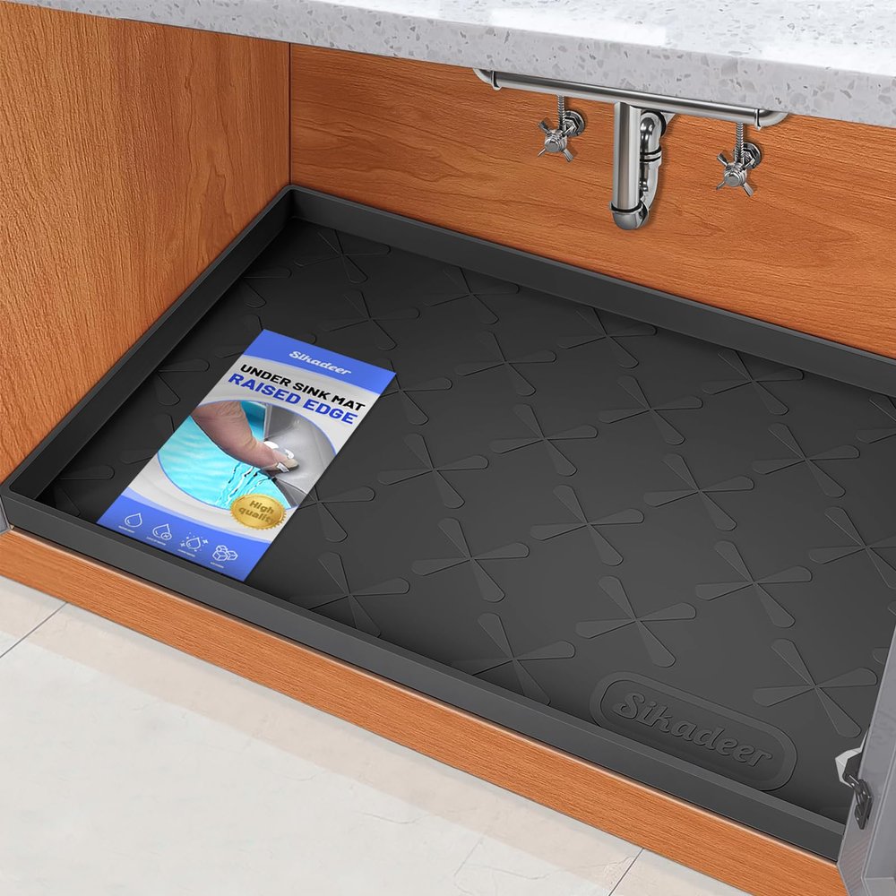 SIKADEER 25" x 22" Under Sink Mat Waterproof, Silicone Mat Kitchen Drawer Shelf and Cabinet Liner, Sink Protector for Kitchen Organizers and Storage, Boot Tray Pet Food Mats