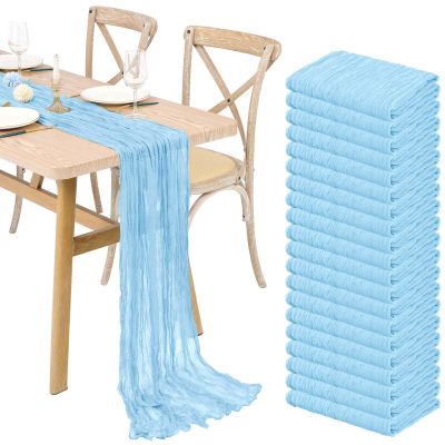 20 Pack Light Blue Cheesecloth Table Runner 10FT, Boho Gauze Table Runner Long Romantic Sheer Fabric Cheese Cloth Table Runners for Wedding Bridal Shower Party Spring Easter Decor(21.5x120Inch)