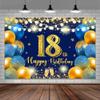 7X5ft Happy 18th Birthday Backdrop, Blue Balloon Birthday Banner, Girls Boys Party Background Decoration view 1