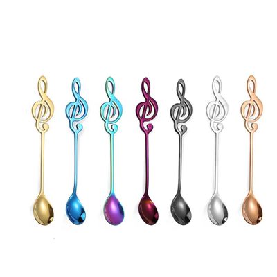 7PCS Guitar Dessert Spoons Coffee Teaspoons Set,Stainless Steel Colorful Musical Note Latte IceCream,Cute Demitasse Tea Scoop for Stirring Drink Home Gifts Deco (Musical Note)