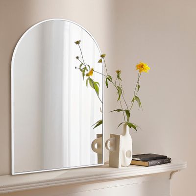 Arched White Bathroom Mirror,20 x 30 Inch Arch Wall Mirror with Wood Frame,Vanity Modern Tempered Glass Mirror for Bedroom,Entryway,Living Room