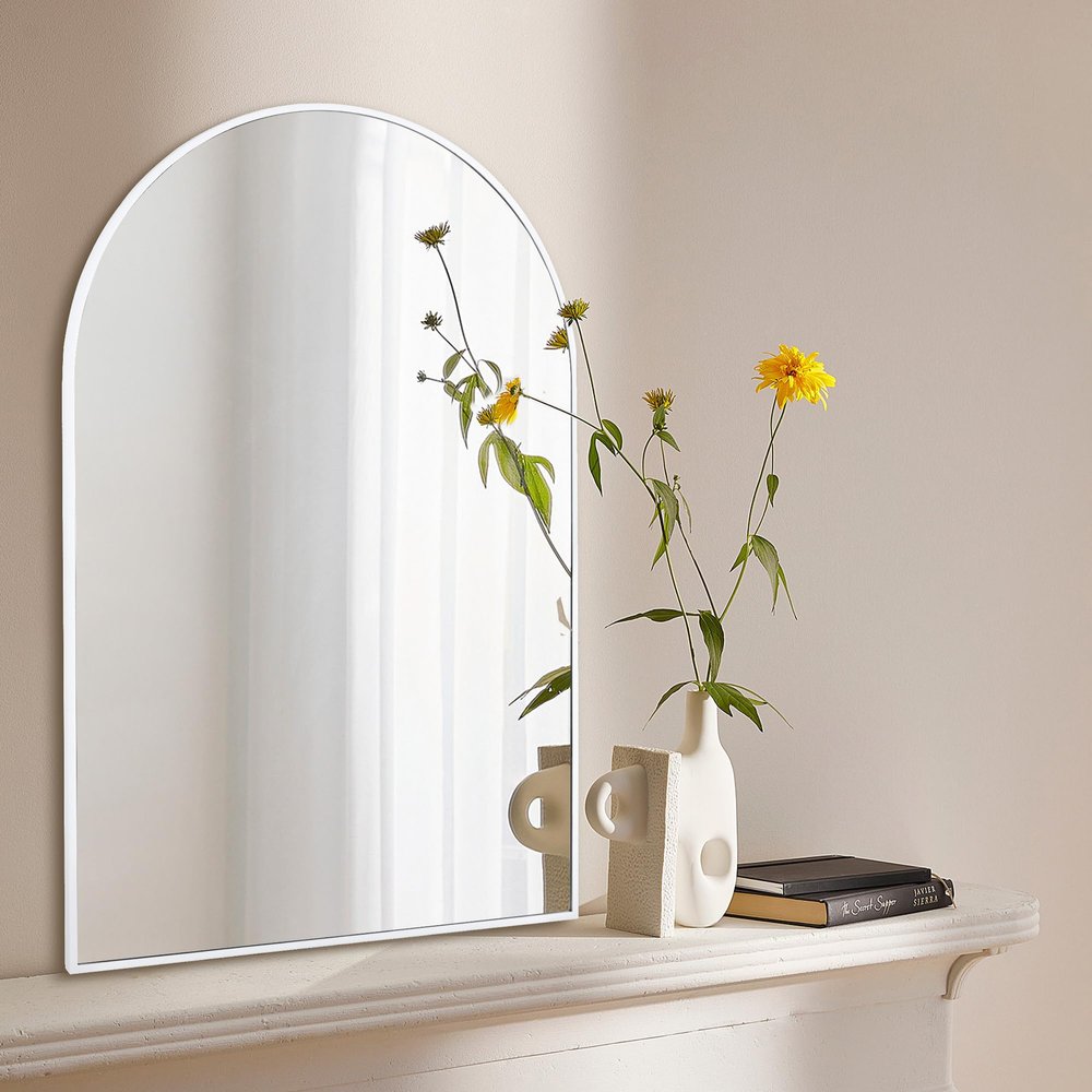 Arched White Bathroom Mirror,20 x 30 Inch Arch Wall Mirror with Wood Frame,Vanity Modern Tempered Glass Mirror for Bedroom,Entryway,Living Room