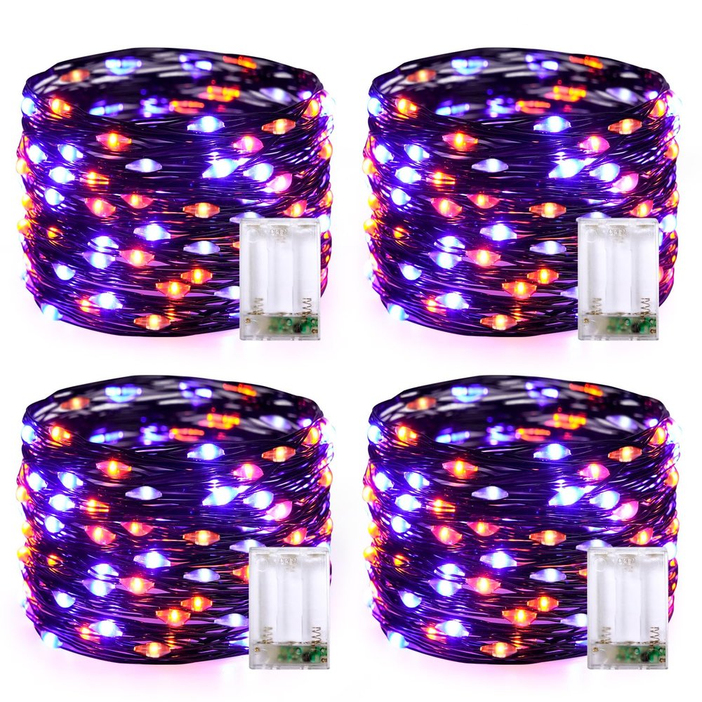 JMEXSUSS 4 Pack 50 LED Orange and Purple Halloween Lights