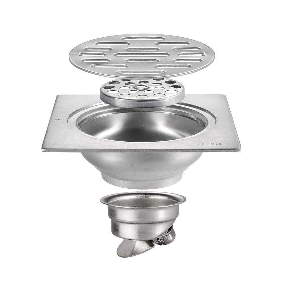 UUNVTOSU Shower Drain Brushed Floor Drain Stainless Steel Square 4 Inches Shower Floor Drain with Removable Cover Grate Bathroom Shower Waste Drain Sinks
