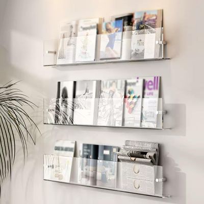 Acrylic Brochure Holder Wall Mount Acrylic Brochure Holder 8.5 X 11 Wall Mount, Transparent Wall Storage Rack for Record, Magazines, Files, Newspapers and Literature, Nursery Room Hanging Bookshelf (