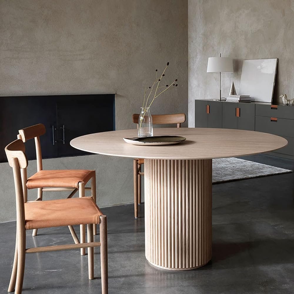 GJVBGA Modern White Round Marble Table Natural Pine Wood Pedestal Dining Table Fashion Kitchen Table Coffee Table Restaurant Furniture(Size:80 * 75cm,Color:Light Wood)