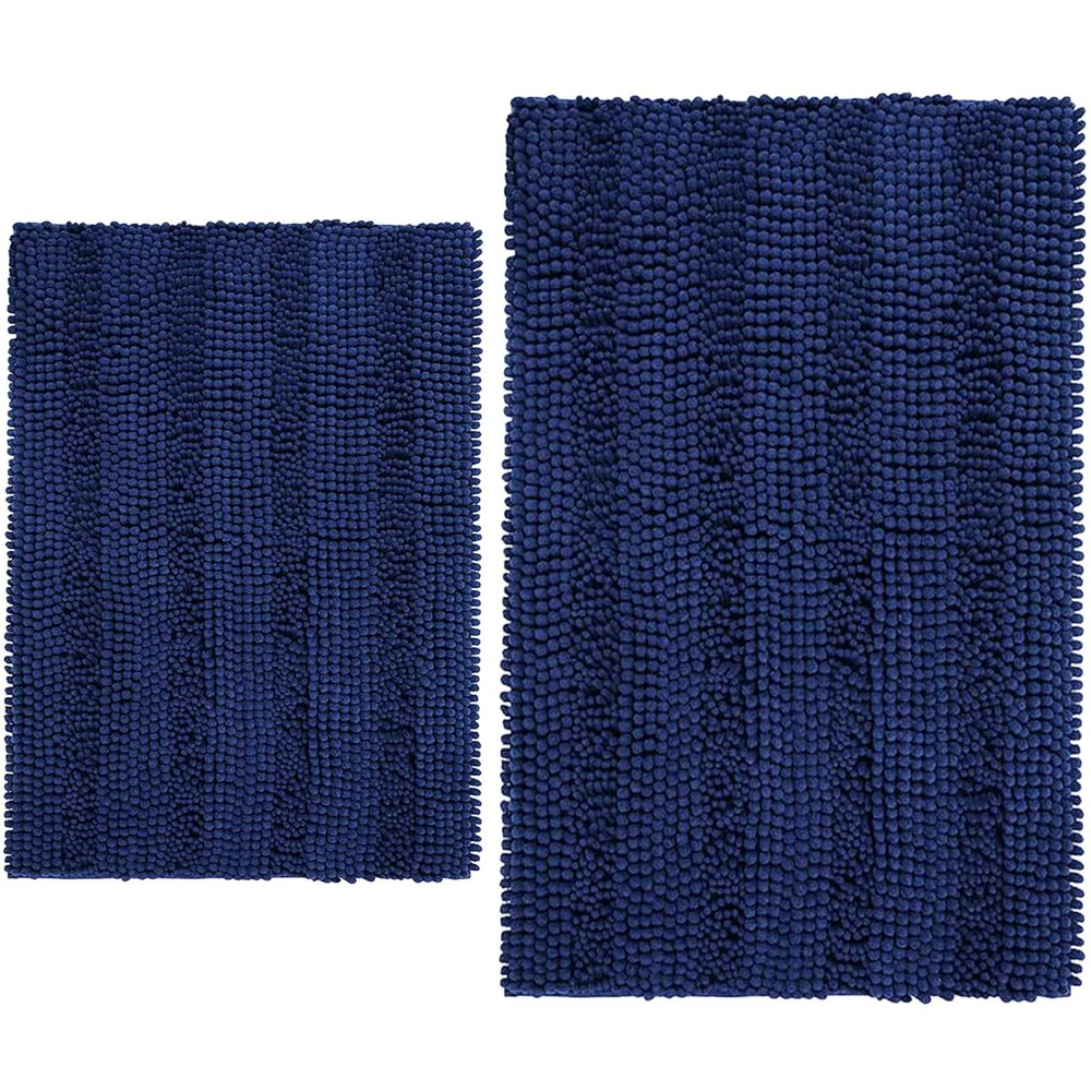 Grandaily Chenille Striped Bathroom Rugs, Bath Rug Size 24x16+30x20 in Navy, 2 Item Bundle
