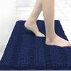 Grandaily Chenille Striped Bathroom Rugs, Bath Rug Size 24x16+30x20 in Navy, 2 Item Bundle view 3