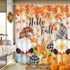 MEHOFOND Fall Gnome Shower Curtain Hello Fall Pumpkin Maple Leaves Buffalo Check Plaid Shower Curtain for Bathroom Autumn Harvest Thanksgiving Sunflower Home Bathtub Decor Waterproof Fabric 72x72 Inch view 1
