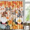 MEHOFOND Fall Gnome Shower Curtain Hello Fall Pumpkin Maple Leaves Buffalo Check Plaid Shower Curtain for Bathroom Autumn Harvest Thanksgiving Sunflower Home Bathtub Decor Waterproof Fabric 72x72 Inch view 2