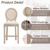 Lierpit Solid Wood Bar stools Set of 2, Classic French Country Wooden Barstools with Upholstered Seating, 26 Kitchen Bar Stool for Bar Counter (Rattan - Beige, 26") view 4