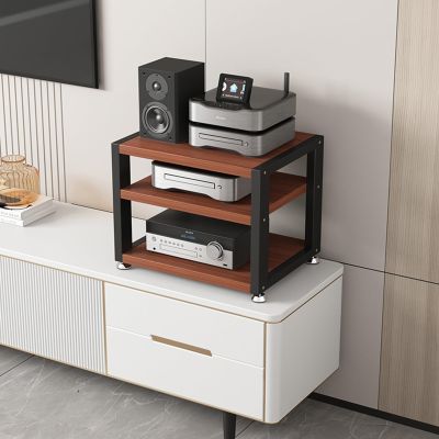 Desktop TV Box Cabinet, 3-Tier Media Stand Audio Rack Stand Tower CD Player Stand Stereo Shelf Modern AV Component Cabinet with Wooden Shelves for Home/Office/Theater (Color : A, Size : 45x35x35.5cm