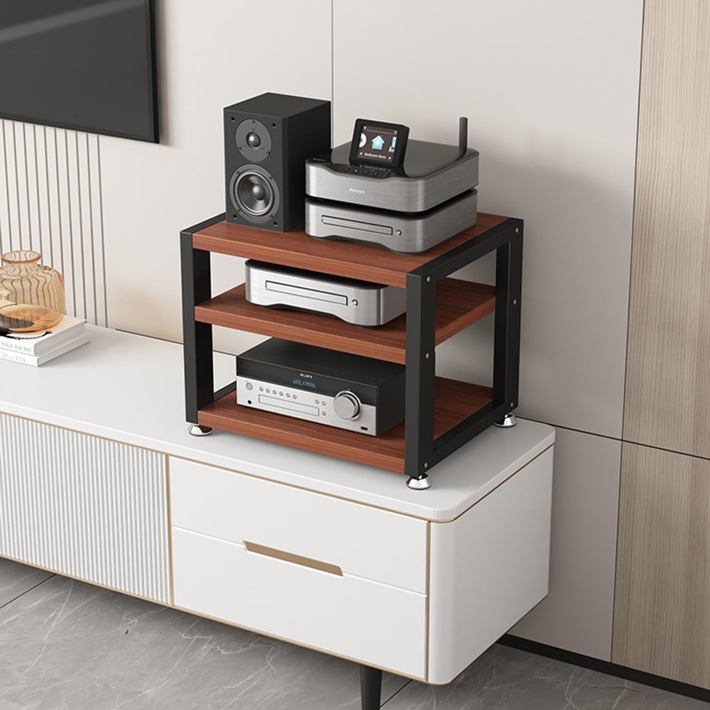 Desktop TV Box Cabinet, 3-Tier Media Stand Audio Rack Stand Tower CD Player Stand Stereo Shelf Modern AV Component Cabinet with Wooden Shelves for Home/Office/Theater (Color : A, Size : 45x35x35.5cm