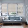 UrMoon No Drill Zebra Blinds No Tools Zebra Shades Cordless Roller Shades for Windows Dual Layer Roller Blinds Room Darkening Custom Size for Indoor, 80% Blackout Beige, 29" W x 60" H view 2
