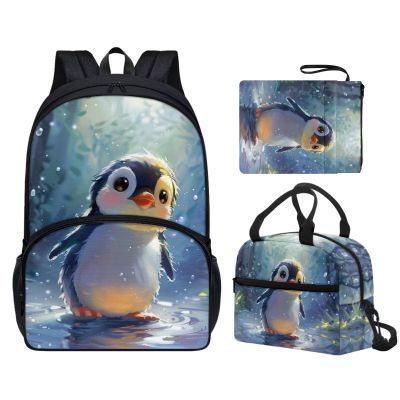 Bivxisrvo Penguins Kids Backpack for Boys with Lunch Box 17 Inch Lightweight Backpack, Bookbag Lunch Box Combo for Elementary Middle High School Students