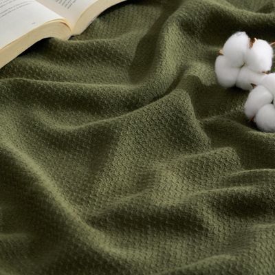 Bedsure GentleSoft 100% Cotton Large Throw Blanket for Couch 50x70 inches - Breathable and Lightweight, Soft Cozy Herringbone Woven Cotton Throw for Summer, Olive Green Office Chair Blanket