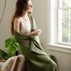 Bedsure GentleSoft 100% Cotton Large Throw Blanket for Couch 50x70 inches - Breathable and Lightweight, Soft Cozy Herringbone Woven Cotton Throw for Summer, Olive Green Office Chair Blanket view 4