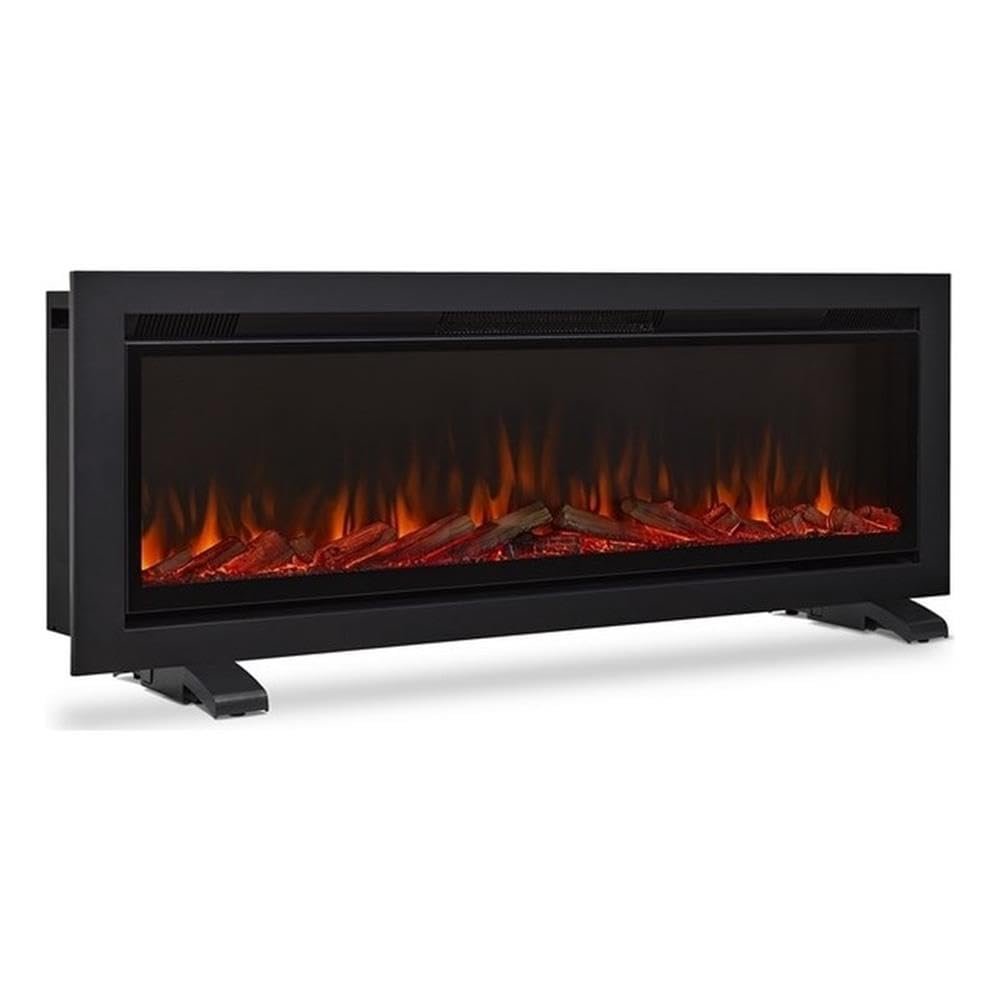 Pemberly Row 65" Metal and Glass Wall Mounted Electric Fireplace Insert in Black