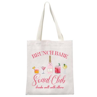 MEIKIUP Brunch Babe Social Club Shoulder Bag Bachelorette Party Women Weekend Gift Brunch Bachelorette Canvas Tote Bag (Brunch tote bag)