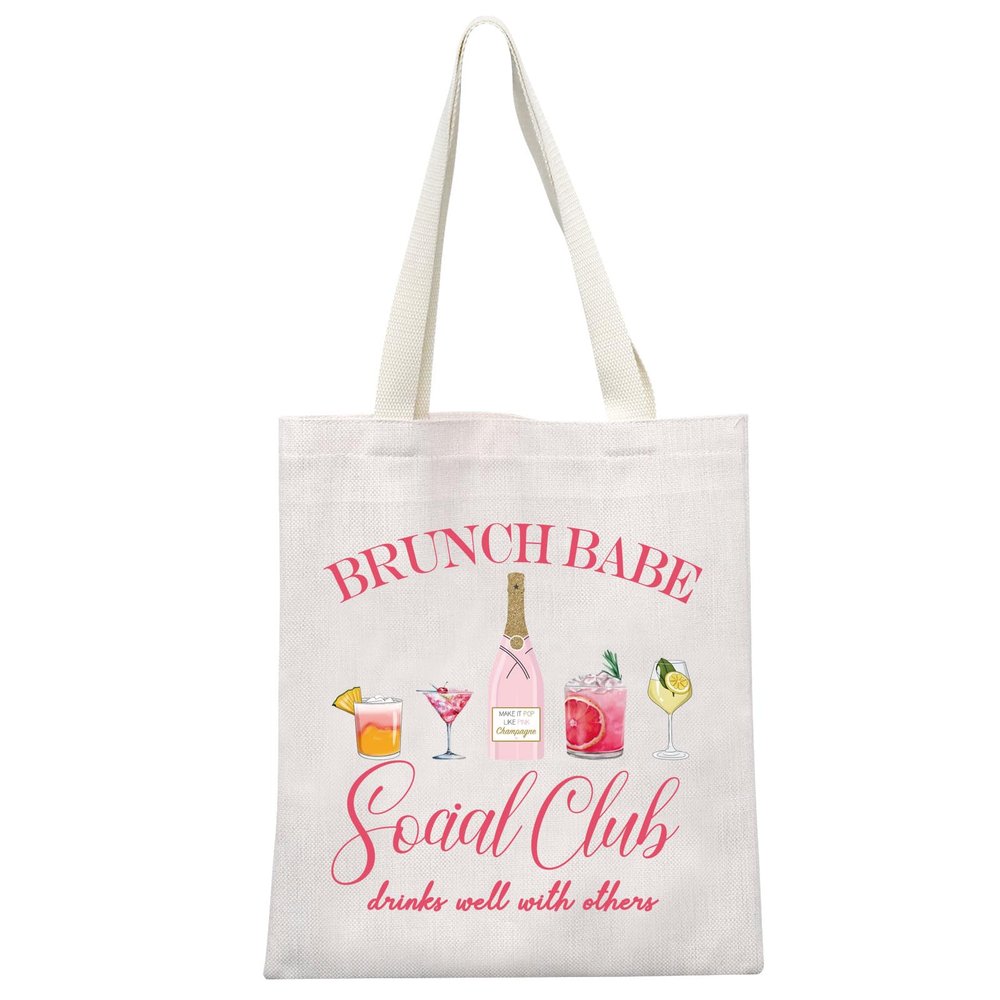MEIKIUP Brunch Babe Social Club Shoulder Bag Bachelorette Party Women Weekend Gift Brunch Bachelorette Canvas Tote Bag (Brunch tote bag)