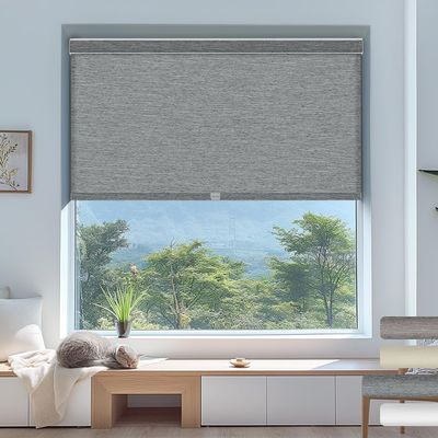 Sulugood Light Filtering Roller Shades,Cordless Striped Jacquard Roller Blinds,Room Darkening with Cassette Valance Protecting Privacy Window Shades for Home Office,Grey,42" W x 48" H