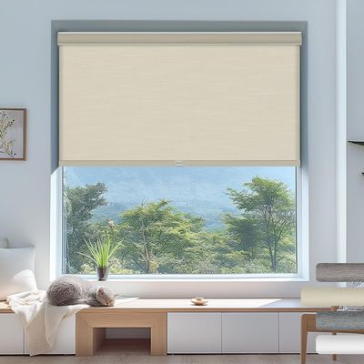 Sulugood Light Filtering Roller Shades,Cordless Striped Jacquard Roller Blinds,Room Darkening with Cassette Valance Protecting Privacy Window Shades for Home Office,Beige,25" W x 64" H