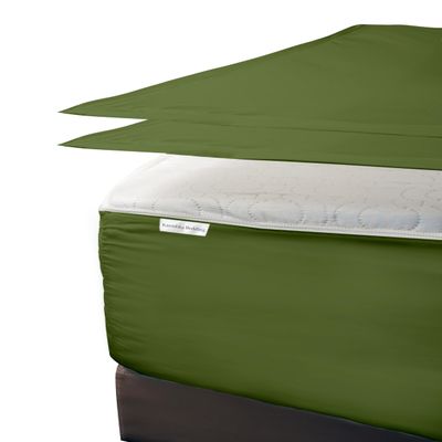 Zip-On Fitted Sheet Set - Includes 1 Fitted Sheet Base and 2 Zip-On Sheets - Designed for Mattresses with Up to 12" Inch Deep Pockets Full XL Size - 600 TC - Olive Green Color