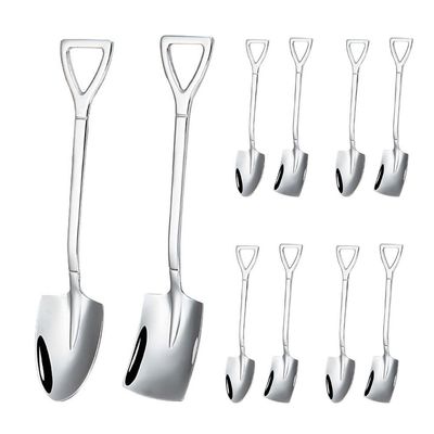 10 Pieces Retro Shovel Coffee Spoon Stainless Steel Silverware Dessert Spoon Watermelon Spoon Ice Cream Cake Spoon (Silver,10 pieces)