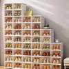 FEISSHAN Shoe box, no installation transparent shoe box, 3 piece shoe box, clear plastic stackable transparent shoe storage box, shoe closet thickened multi layer folding organizer easy to install view 1