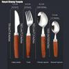 Unique Wooden Handle Kitchen Stainless Steel Silverware Tableware Flatware Cutlery Set Steak Knife Fork Spoon Teaspoon (Silver,16 pieces) view 2