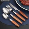 Unique Wooden Handle Kitchen Stainless Steel Silverware Tableware Flatware Cutlery Set Steak Knife Fork Spoon Teaspoon (Silver,16 pieces) view 3